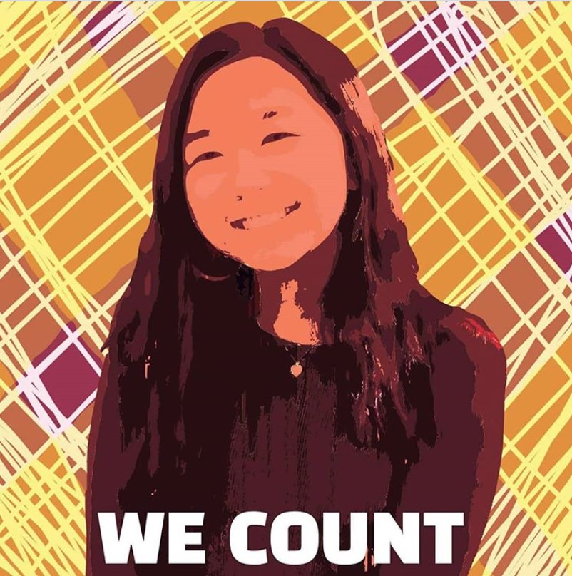 digital art portrait of Linda that reads 'WE COUNT'